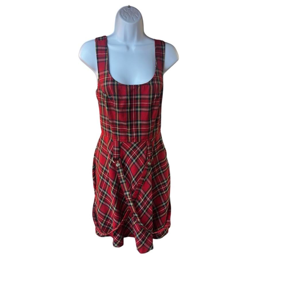 Tripp NYC Daang Goodman Red Plaid Suspender Dress Size S Y2k Punk Skater Goth